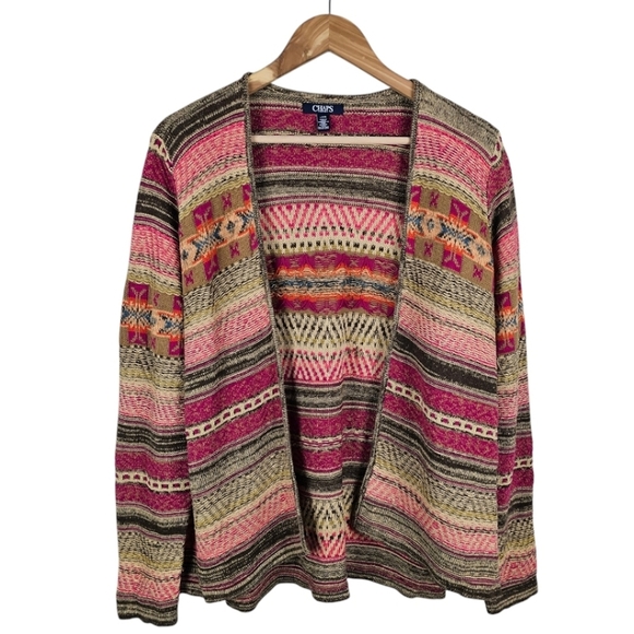 Chaps Southwestern Open Front Cardigan Sweater Large Linen Cotton Yellowstone - Picture 1 of 16